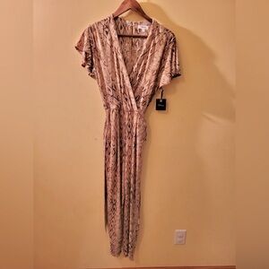 Takara Wrap Dress Size Small Brown Off White Short Sleeve Work Party